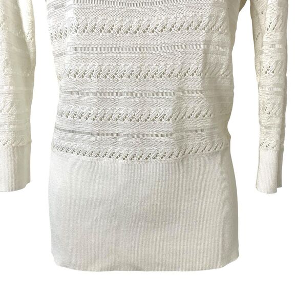 White House Black Market Open Knit Sweater Women’s Medium V-neck Pullover Ivory - Picture 3 of 8